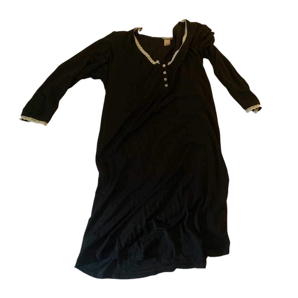 Victoria’s Secret Nightgown, Black with Lace Trim, Large, 82% Modal